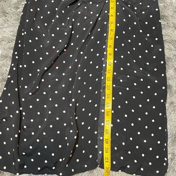 New H&M Black and White Polka Dot Puff Sleeve Crepe V Neck Dress Size L